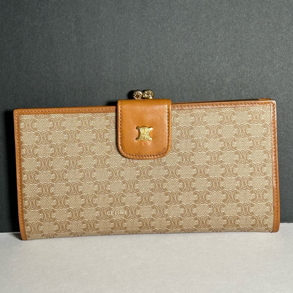Vintage Celine Macadam Triomphe Light Beige Long Wallet